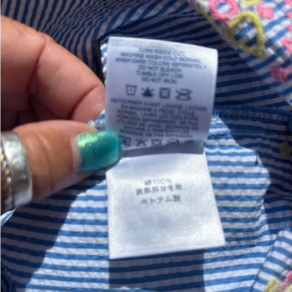 Lands End Girls Seersucker Summer Dress Girls 16 Scalloped Edges 100% Cotton
